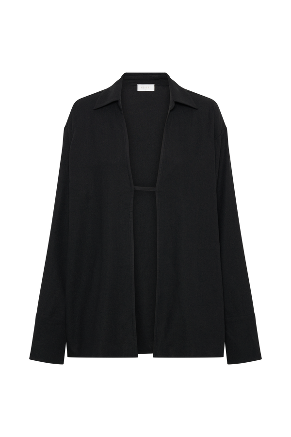 Tasha Oversized Linen Shirt - Black