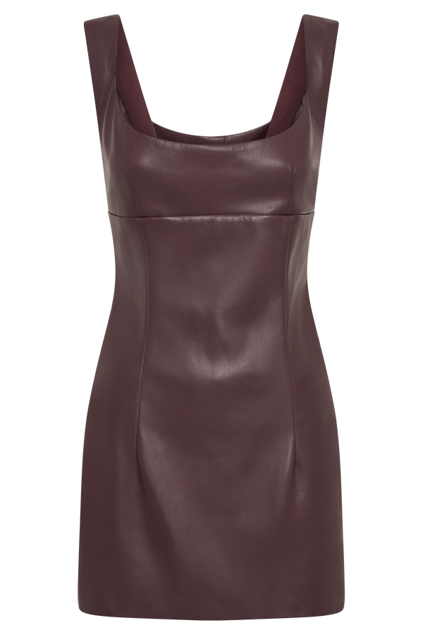 Cara Faux Leather Mini Dress - Plum