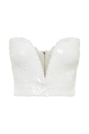Zariah Strapless Sequin V Corset - White