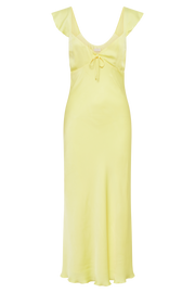 Chantal Short Sleeve Satin Midi Dress - Yellow