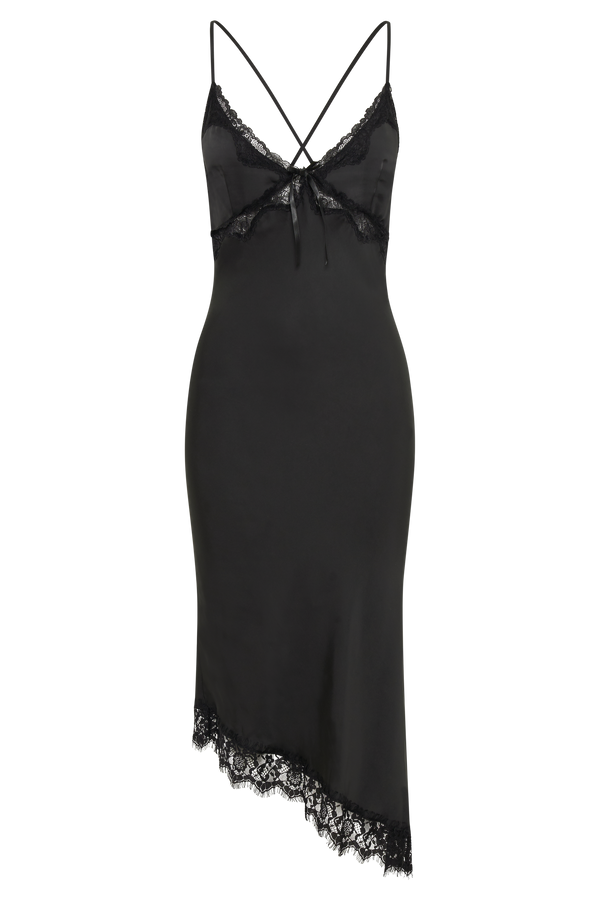 Crawford Satin Midi Dress - Black