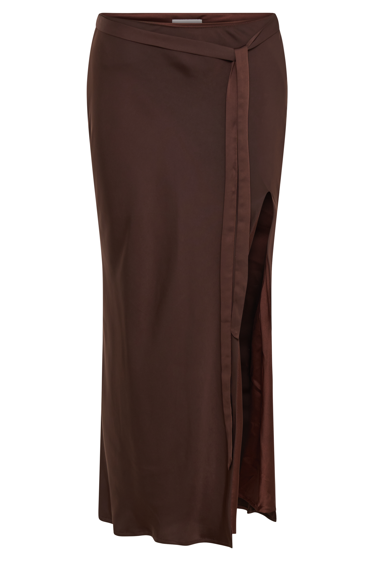 Edie Satin Midi Skirt With Tie - Dark Chocolate #10