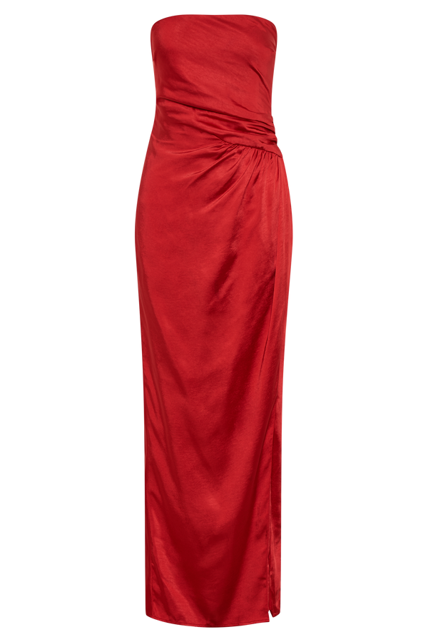 Aminah Draped Strapless Maxi Dress - Red