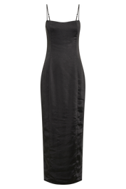 Chrisley Satin Maxi Dress With Split - Black
