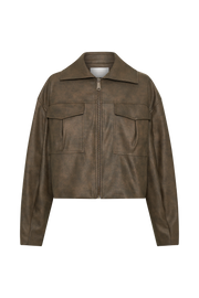 Mica Cropped Vintage Faux Leather Jacket - Vintage Chocolate