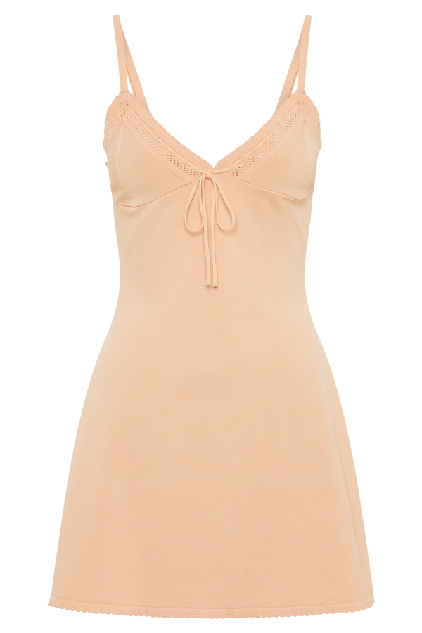 Ellis Pointelle Knit Mini Dress - Apricot