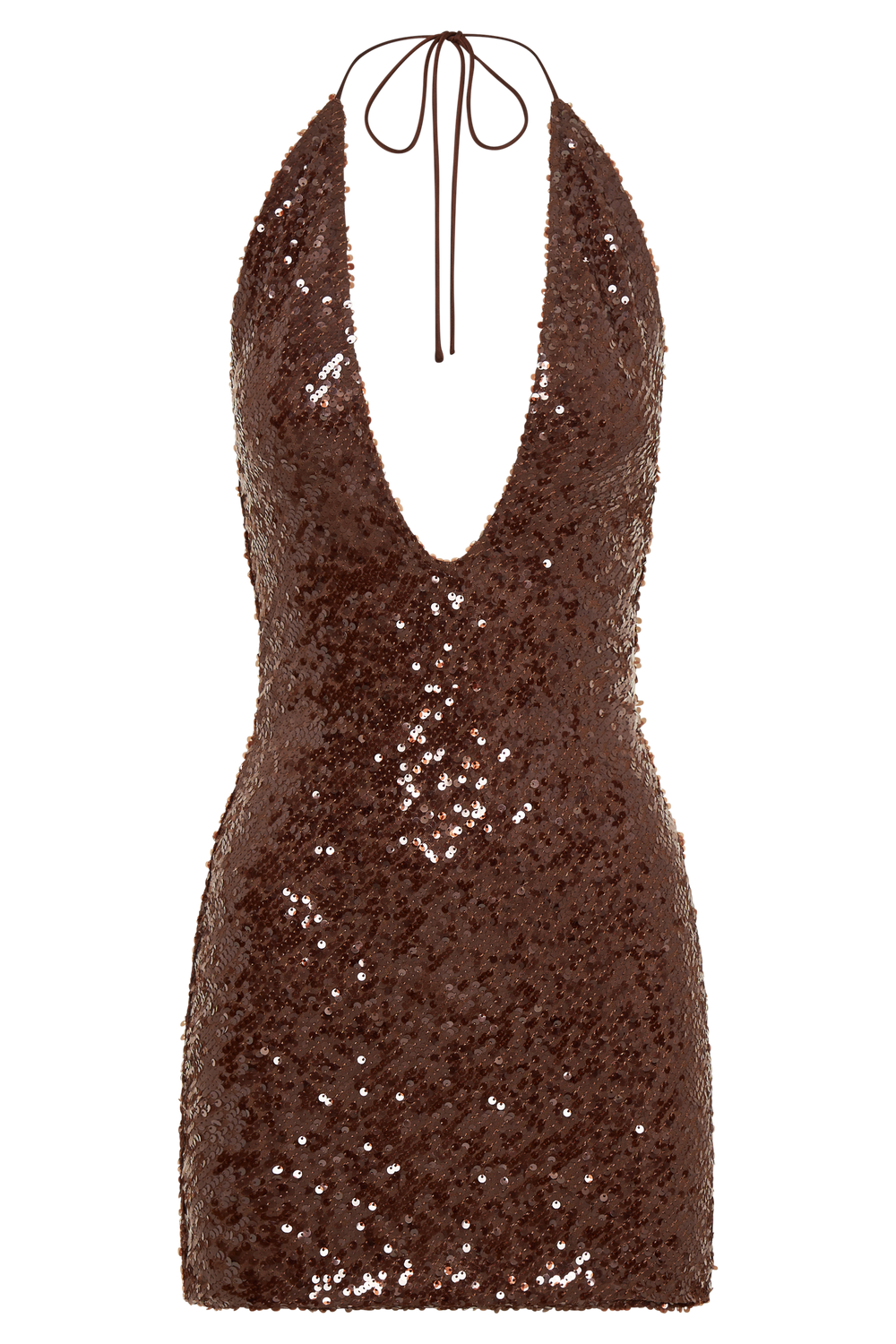 Cecilia Deep V Sequin Mini Dress - Dark Chocolate