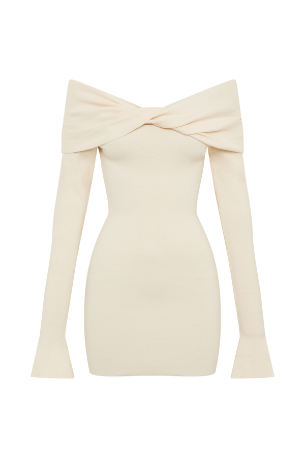 Clover Off Shoulder Knit Mini Dress - Cream