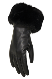 Jessabel Faux Leather Fur Trim Gloves - Black