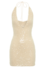 Cecilia Deep V Sequin Mini Dress - Cream