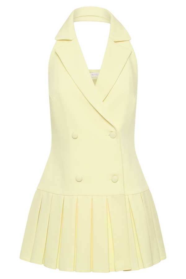 Antoinette Pleated Mini Dress - Lemon