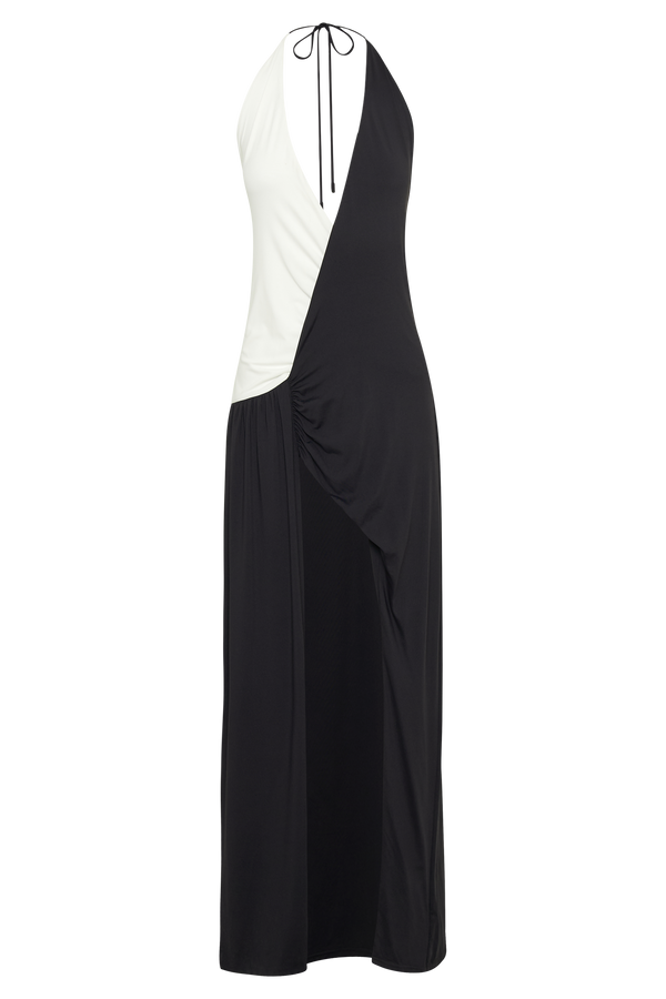 Zaniyah Contrast Nylon Maxi Dress - Black/White