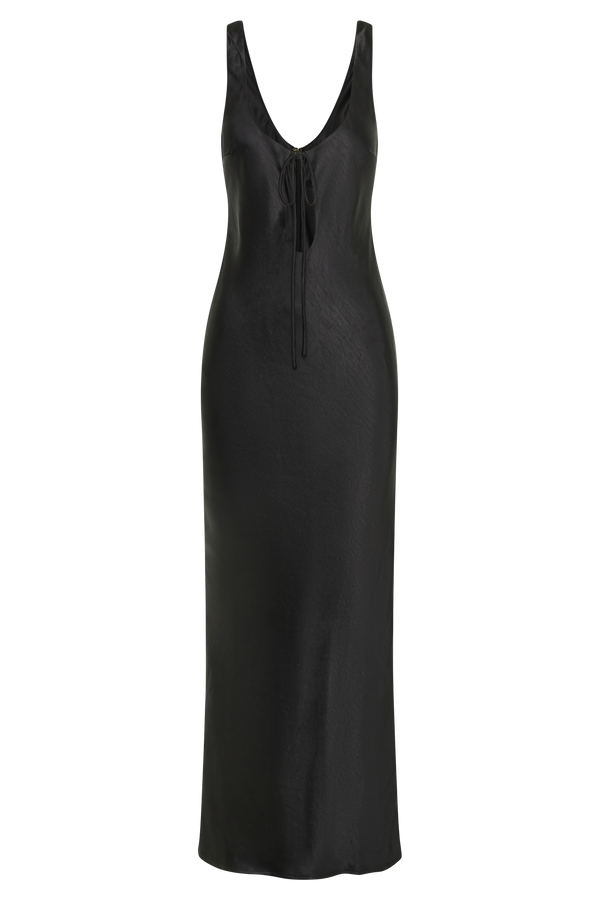 Aubrie Keyhole Satin Maxi Dress - Black