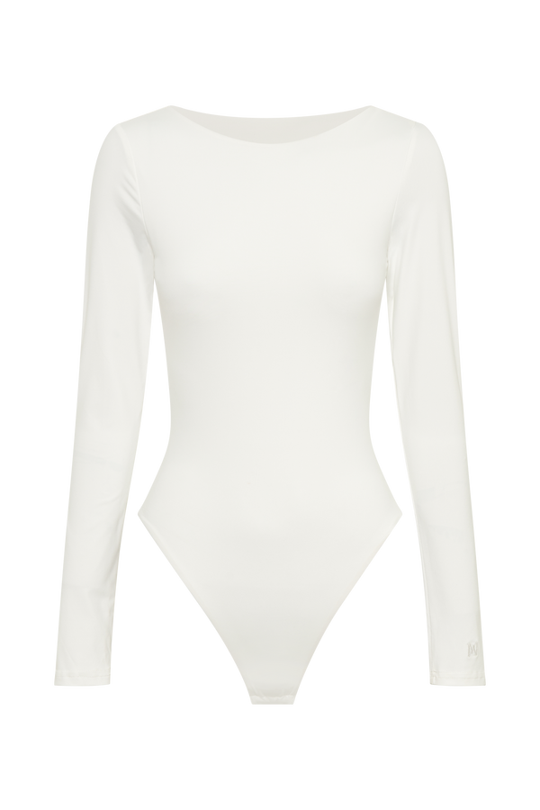 Cheyenne Long Sleeve Plunge Back Bodysuit - White