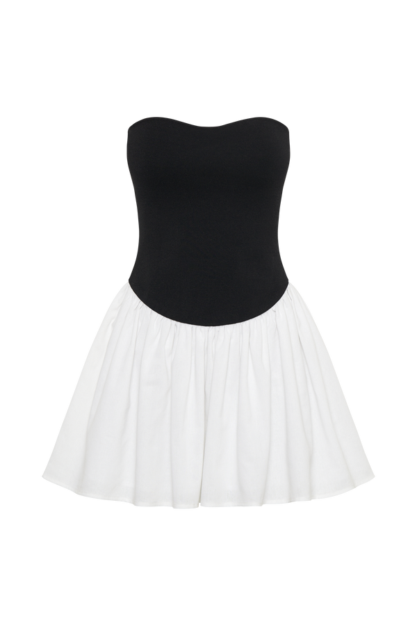 Hannah Knit And Linen Mini Dress - Black/White