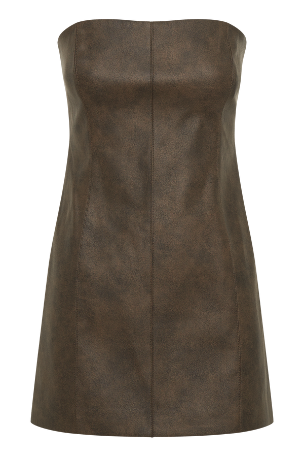 Pamela Faux Leather Mini Dress - Vintage Chocolate