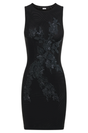 Liliana Beaded Flower Mesh Mini Dress - Black
