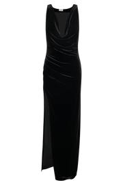 Padma Velvet Maxi Dress With Split - Black