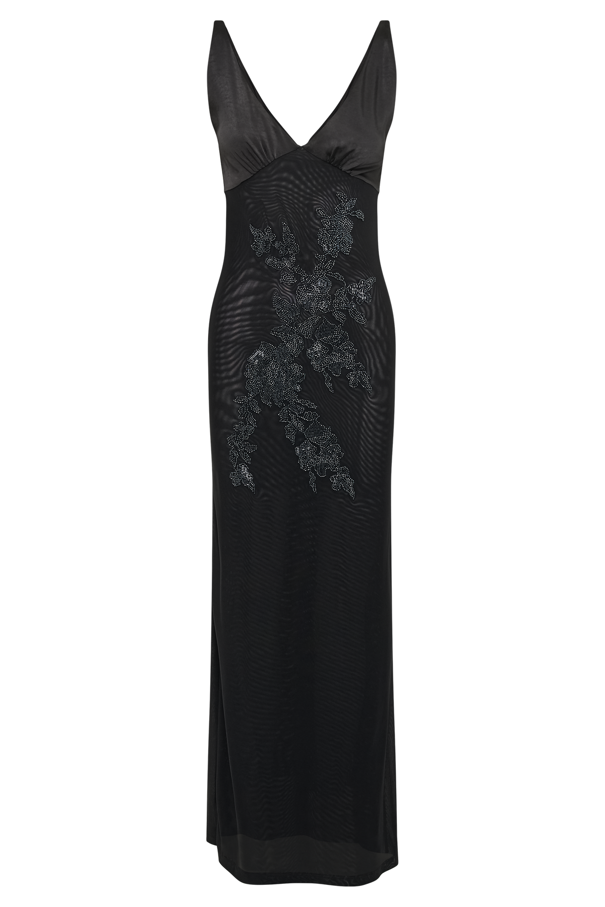 Maya Beaded Mesh Maxi Dress - Black