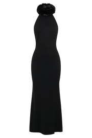 Elva Halter Knit Maxi Dress With Faux Fur - Black