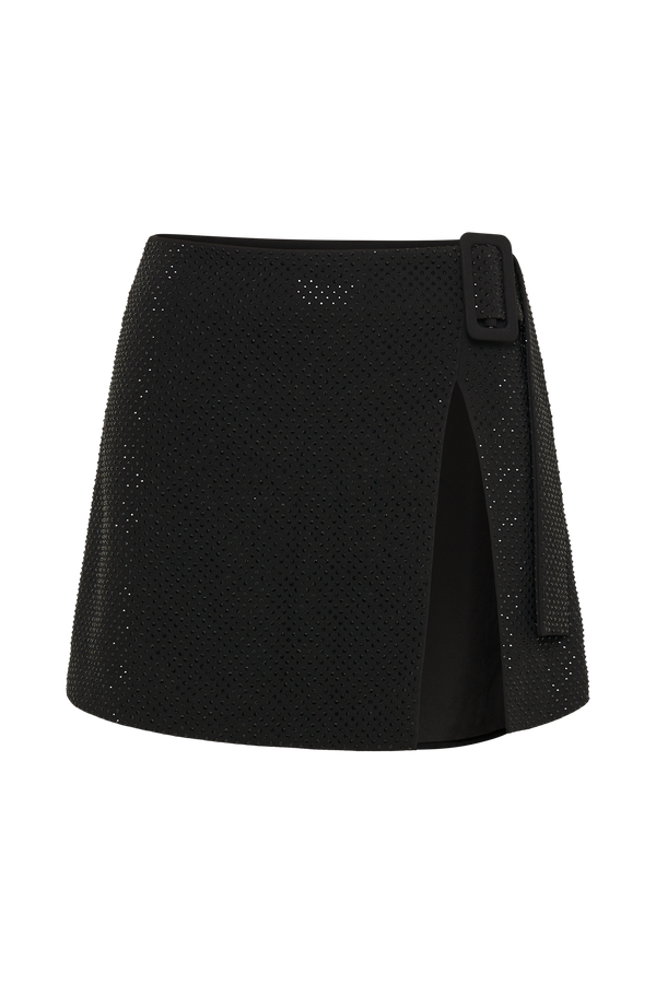 Sacha Diamante Mini Skirt With Split - Black