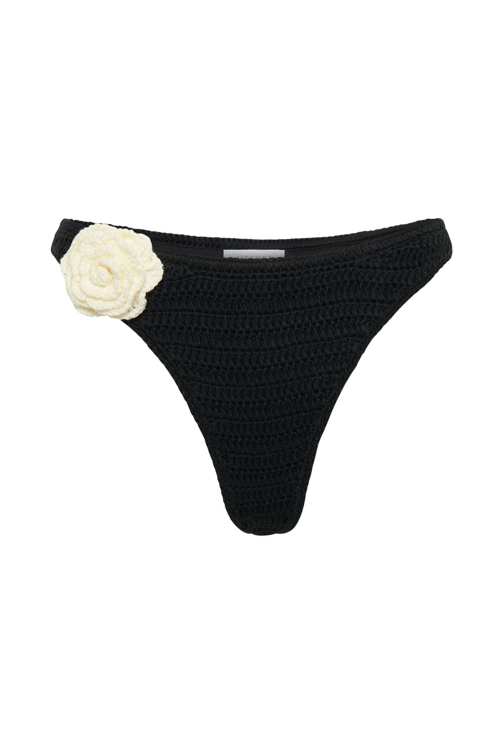 Valencia Rose Contrast Crochet Bikini Bottom - Black