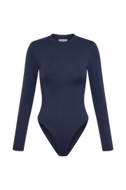 Delilah Long Sleeve Crew Neck Bodysuit - Navy
