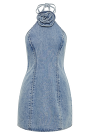 Carrie Rose Denim Mini Dress - Mid Blue