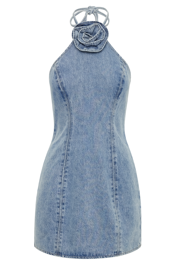 Carrie Rose Denim Mini Dress - Mid Blue