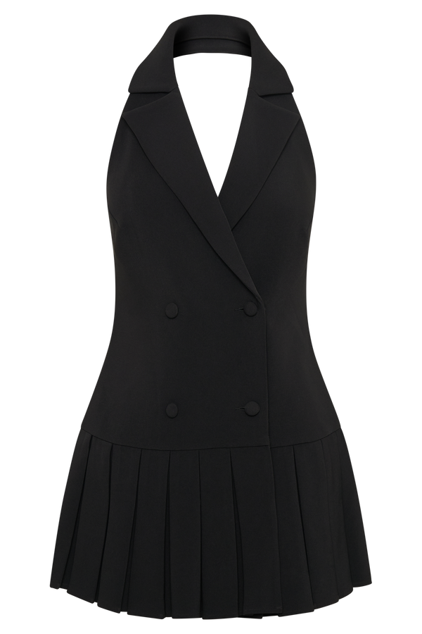Antoinette Pleated Mini Dress - Black