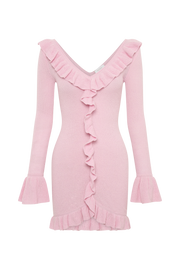 Karolina Knit Mini Dress With Frill - Blush Pink