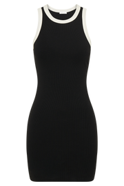 Tina Ribbed Racer Neck Mini Dress - Black