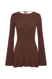 Zahra Long Sleeve Open Back Mini Knit Dress - Dark Chocolate