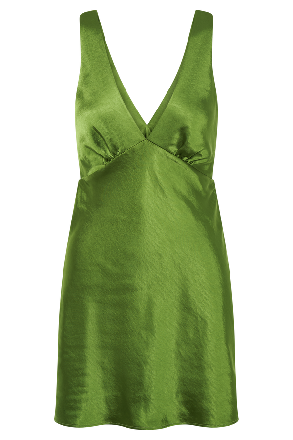 Nadia Satin Mini Dress With Cowl Back - Emerald