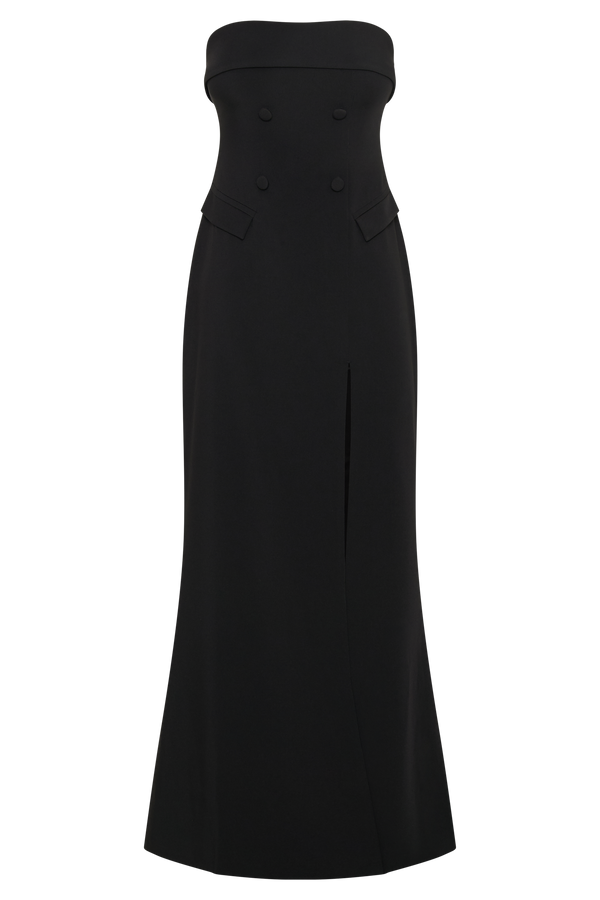 Abbie Strapless Suiting Maxi Dress - Black
