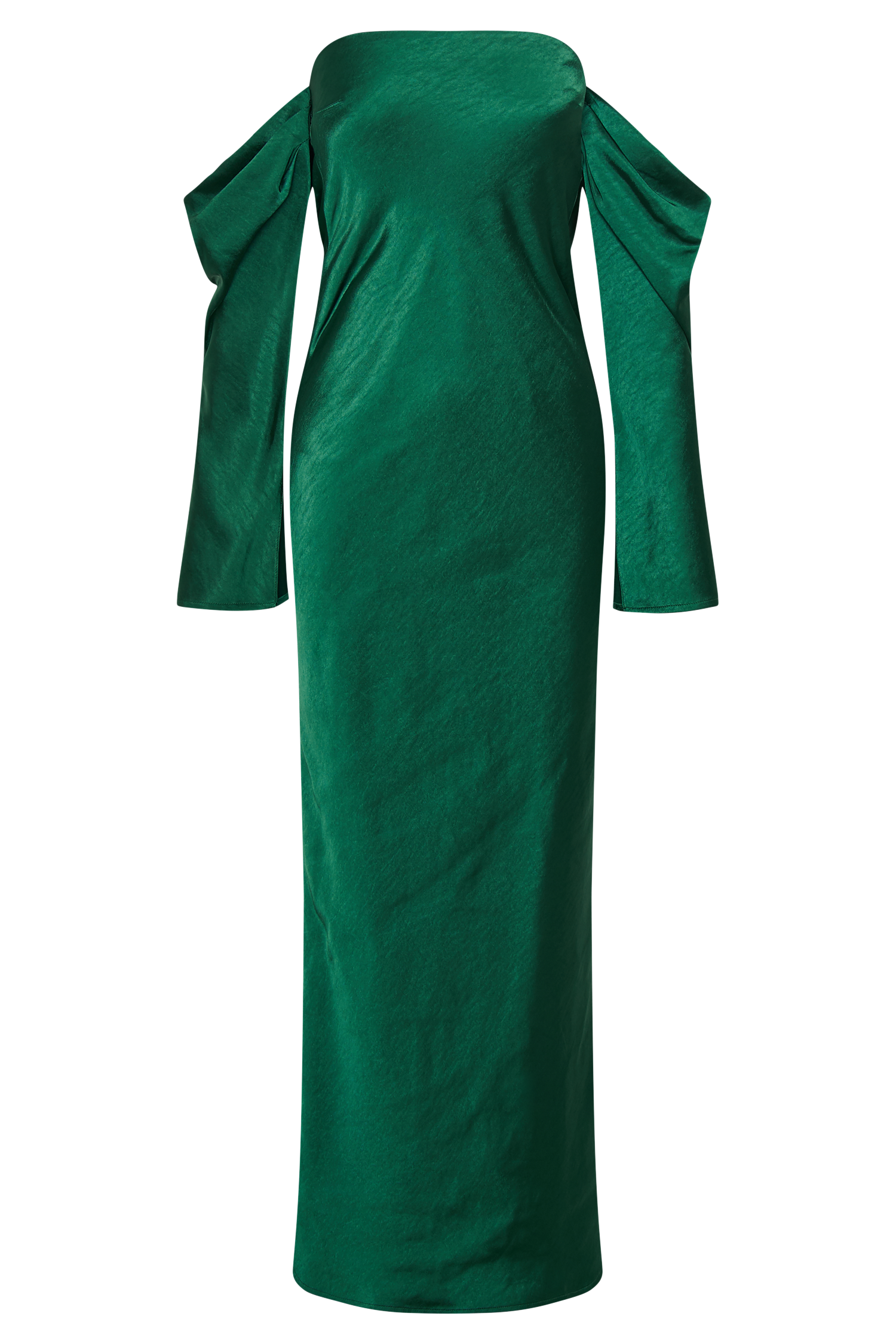 Vee Off Shoulder Satin Midi Dress - Emerald #8
