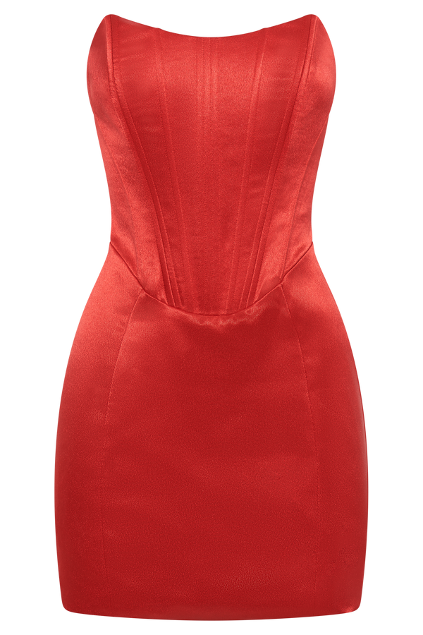Sariah Satin Corset Mini Dress - Red