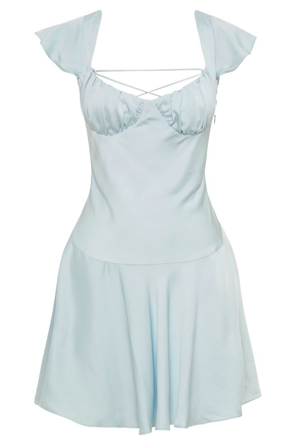 Carson Ruched Satin Mini Dress - Powder Blue