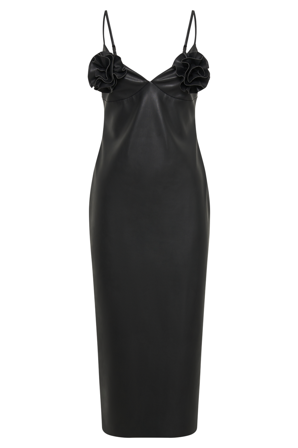 Mariam Faux Leather Rose Midi Dress - Black
