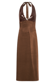 Ebony Satin Midi Dress With Sequins - Chocolate