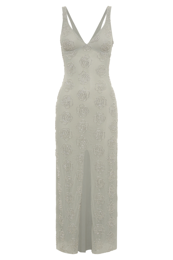 Nylah Rose Beaded Maxi Dress - Silver