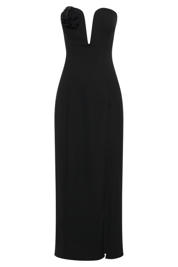 Haven Strapless Rose Maxi Dress - Black