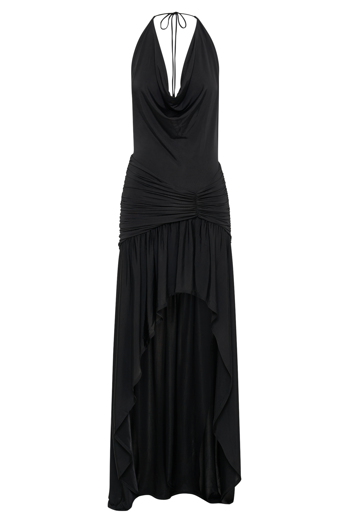 Serenity Ruched Slinky Maxi Dress - Black