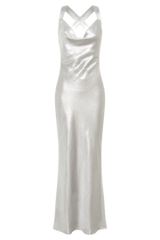 Caellie Satin Cowl Maxi Dress - Silver