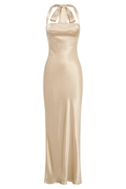 Sabra Satin Halter Maxi Dress - Gold