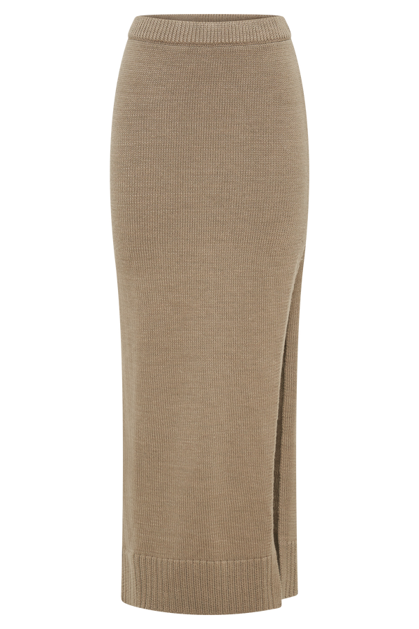 Brittany Knit Midi Skirt - Taupe