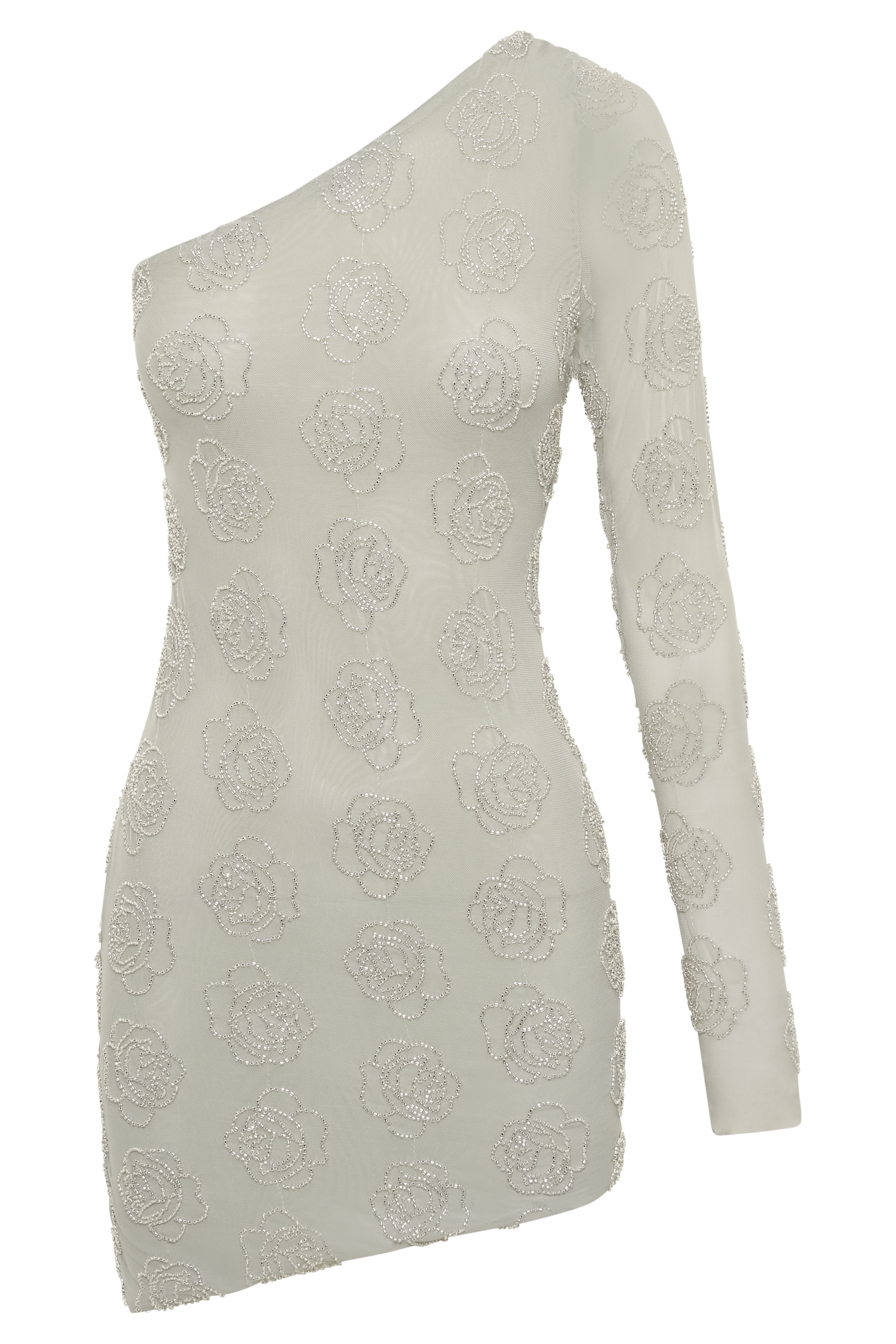 Tinsley Rose Beaded One Shoulder Micro Mini Dress - Silver #14