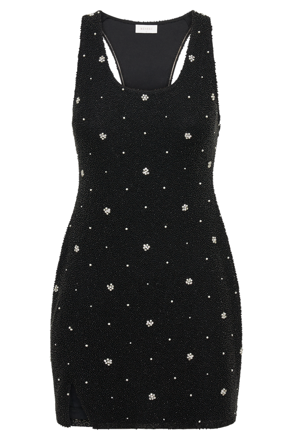 Laurel Beaded Micro Mini Dress With Racerback - Black