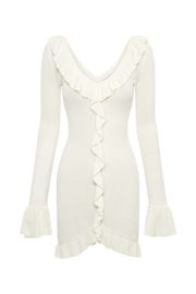 Karolina Knit Mini Dress With Frill - White
