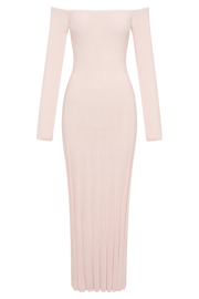 Emmeline Long Sleeve Rib Knit Midi Dress - Fairy Floss Pink